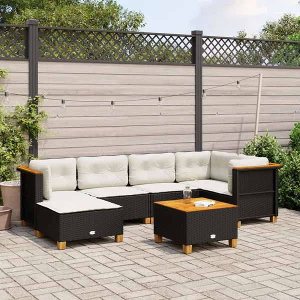Salon de jardin 7 pcs avec coussins noir résine tressée 63,5 x 63,5 x 62 cm - 61,6 kg