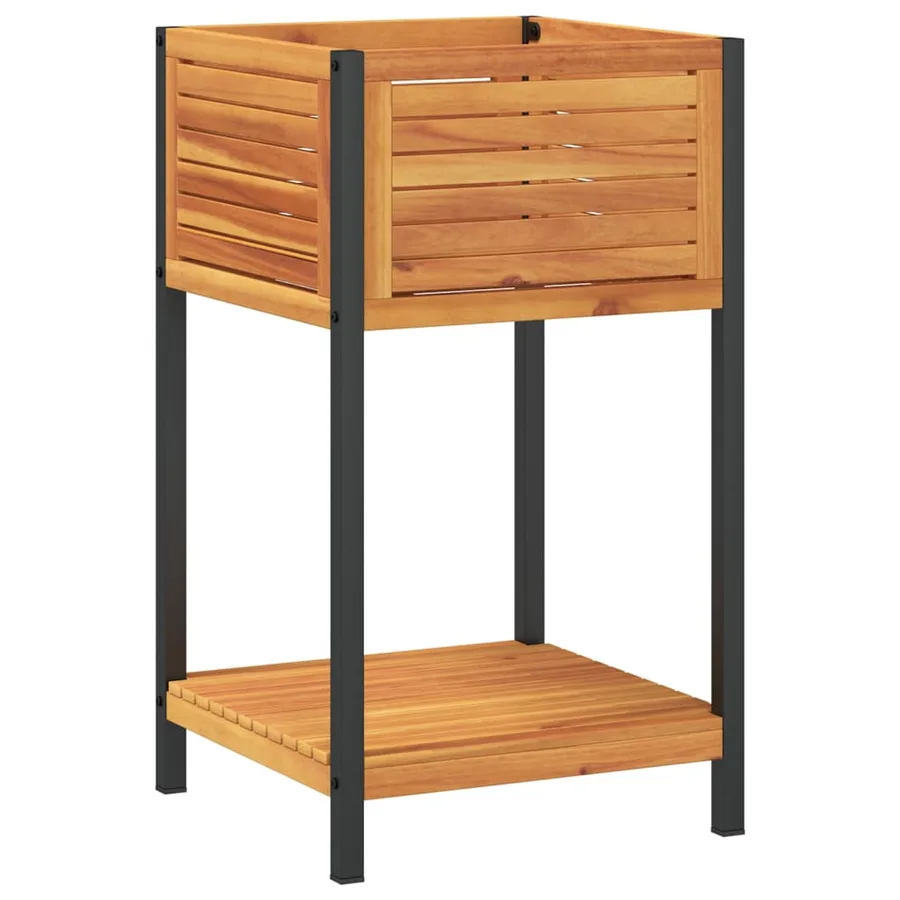 Jardinière et étagère 45x45x80 cm bois massif d'acacia et acier - 2