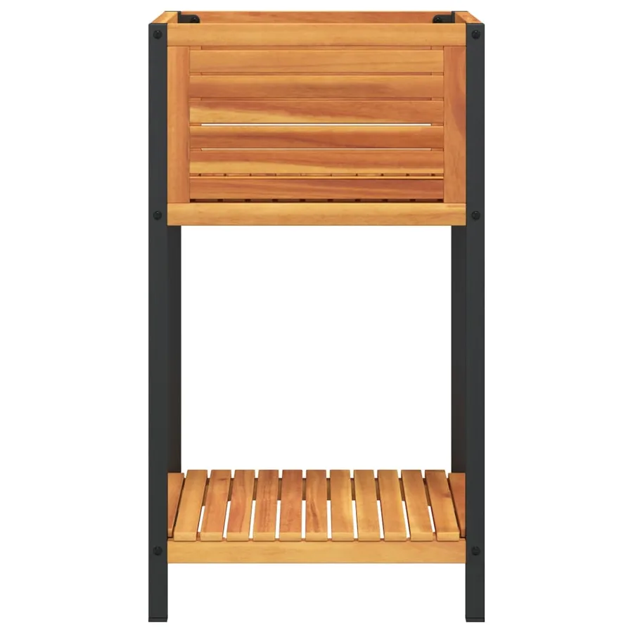 Jardinière et étagère 45x45x80 cm bois massif d'acacia et acier - 4