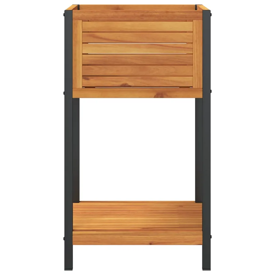 Jardinière et étagère 45x45x80 cm bois massif d'acacia et acier - 5