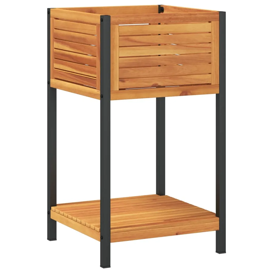 Jardinière et étagère 45x45x80 cm bois massif d'acacia et acier - 6