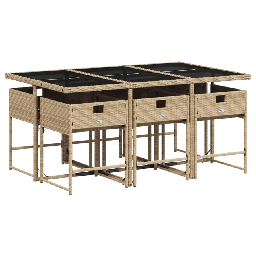 Ensemble à manger de jardin coussins 7 pcs mélange beige rotin - 4