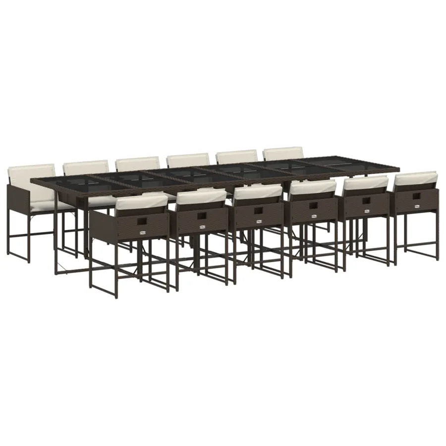 Ensemble à manger de jardin avec coussins 13 pcs marron rotin - 2