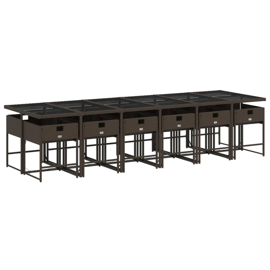 Ensemble à manger de jardin avec coussins 13 pcs marron rotin - 5