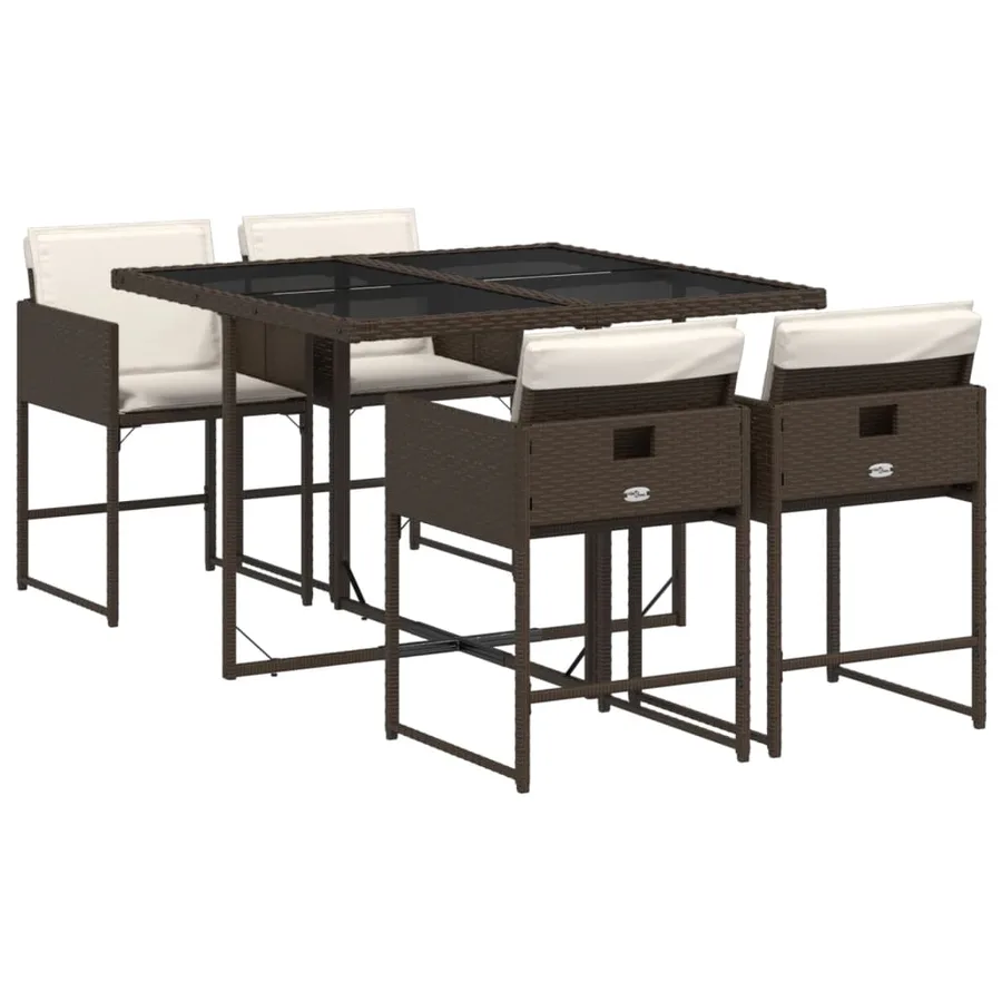 Ensemble à manger de jardin 5 pcs et coussins marron poly rotin - 2