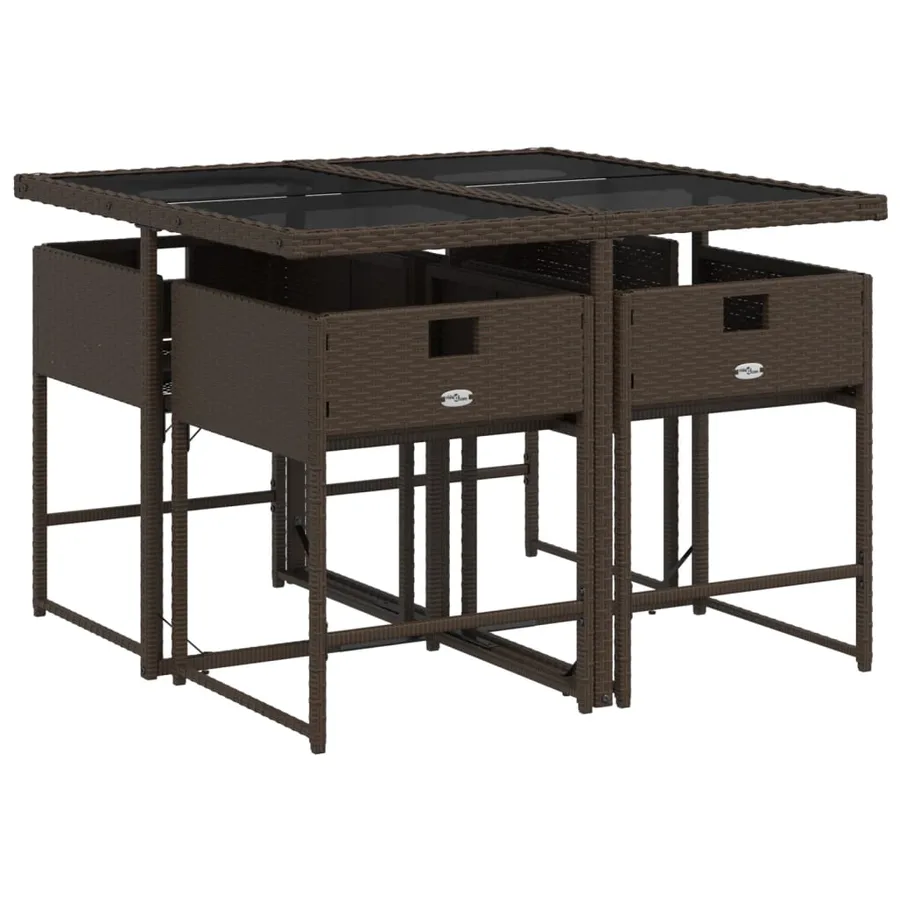 Ensemble à manger de jardin 5 pcs et coussins marron poly rotin - 5