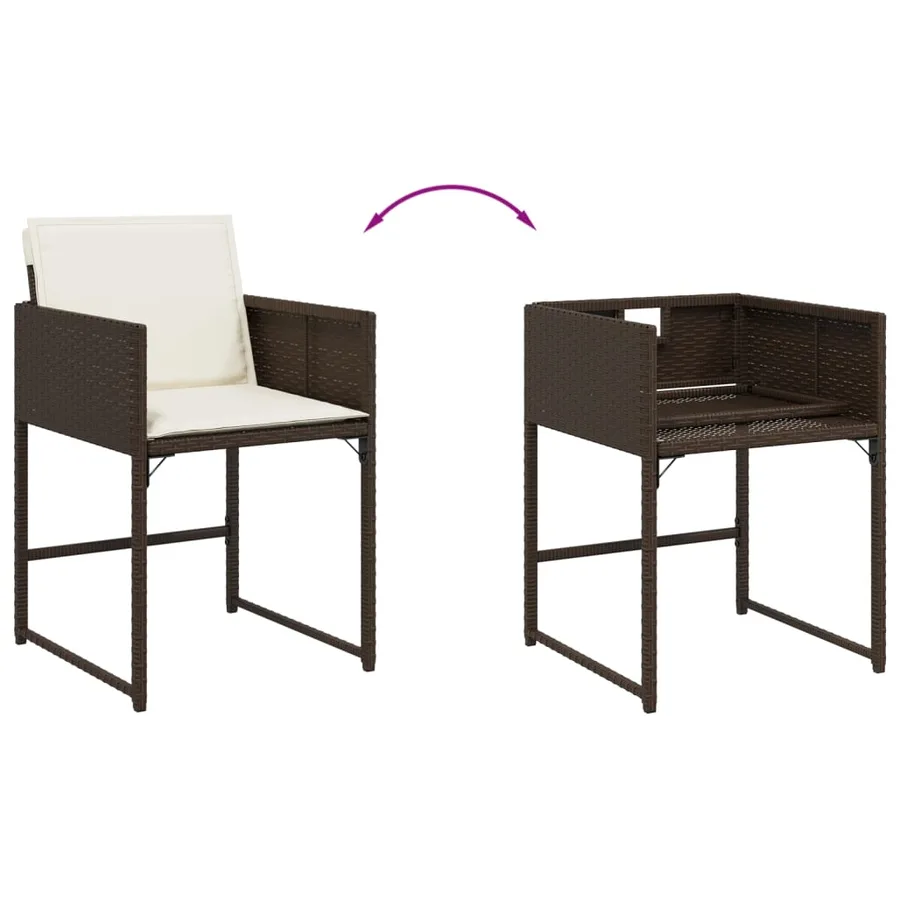 Ensemble à manger de jardin 5 pcs et coussins marron poly rotin - 8