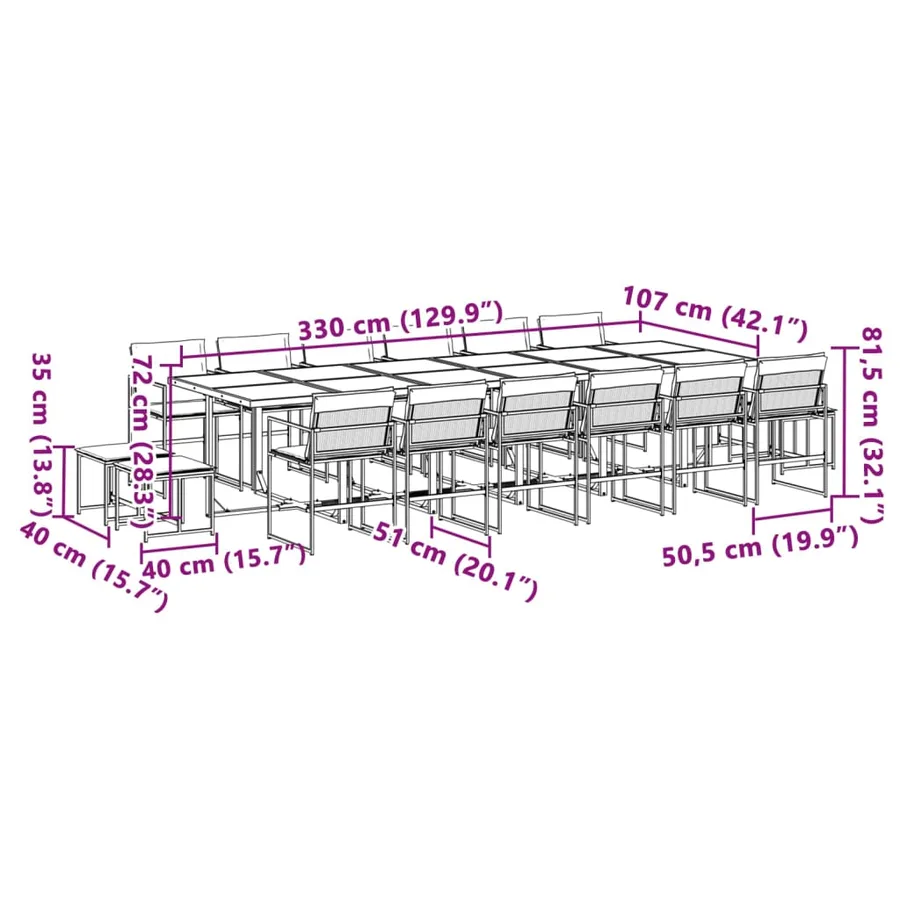 Ensemble à manger de jardin avec coussins 17pcs blanc textilène - 11