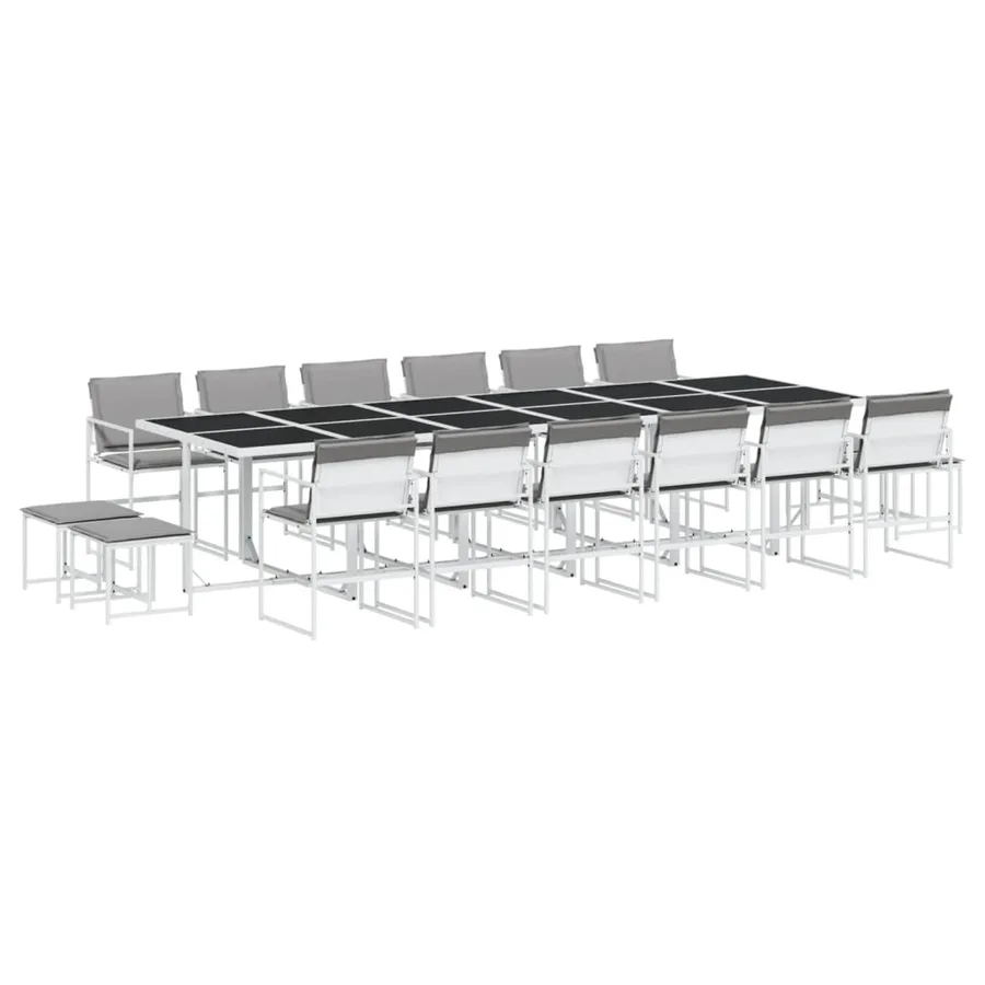 Ensemble à manger de jardin avec coussins 17pcs blanc textilène - 2