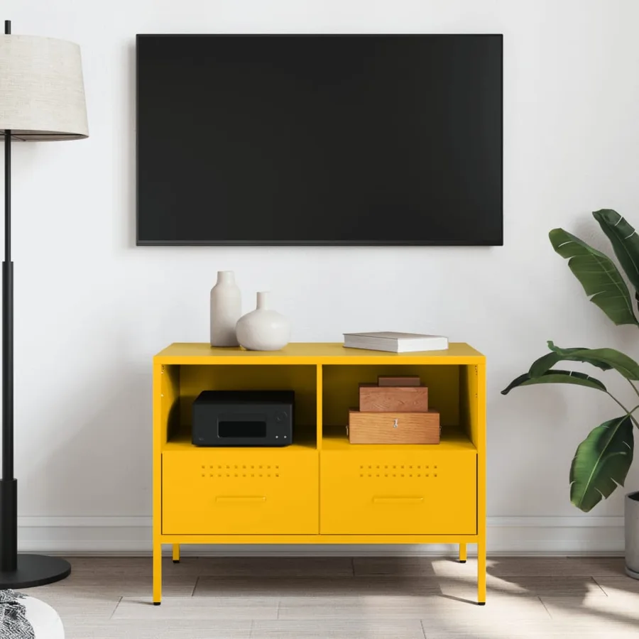 Meuble TV jaune moutarde 68x39x50,5 cm acier - 3