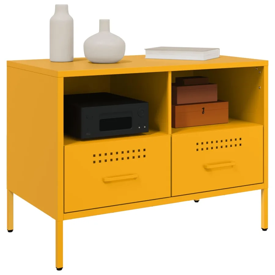 Meuble TV jaune moutarde 68x39x50,5 cm acier - 4