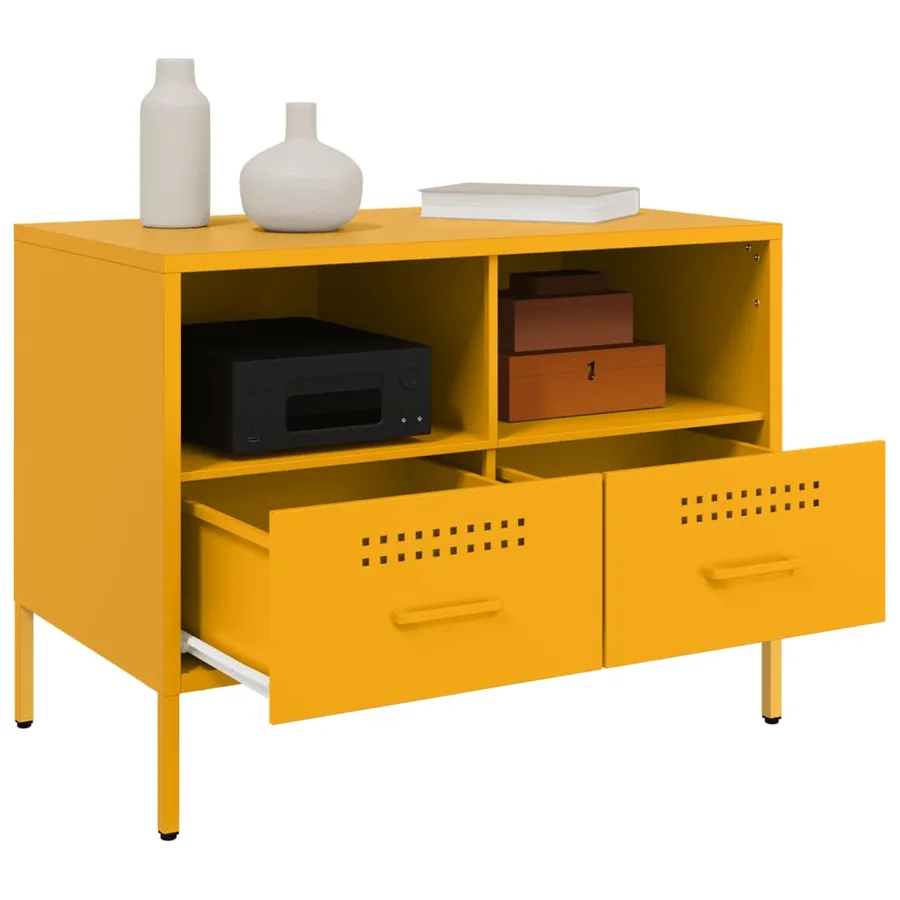 Meuble TV jaune moutarde 68x39x50,5 cm acier - 5