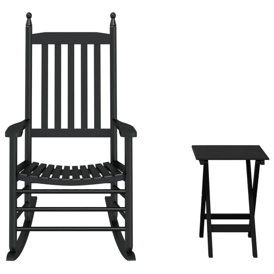 Chaise à bascule avec table pliable noir bois massif peuplier - 2