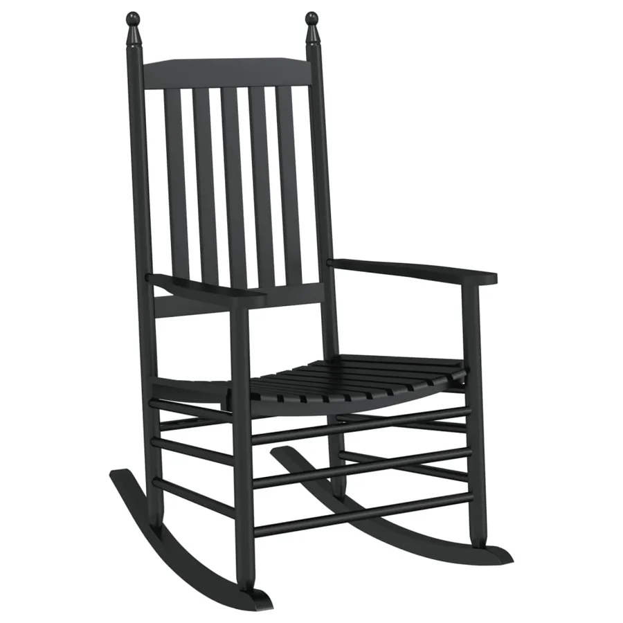 Chaise à bascule avec table pliable noir bois massif peuplier - 3
