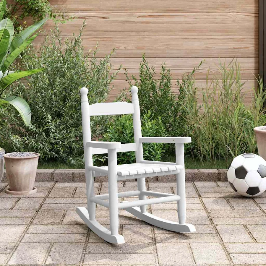 Chaise à bascule enfants blanc bois de peuplier massif - 3
