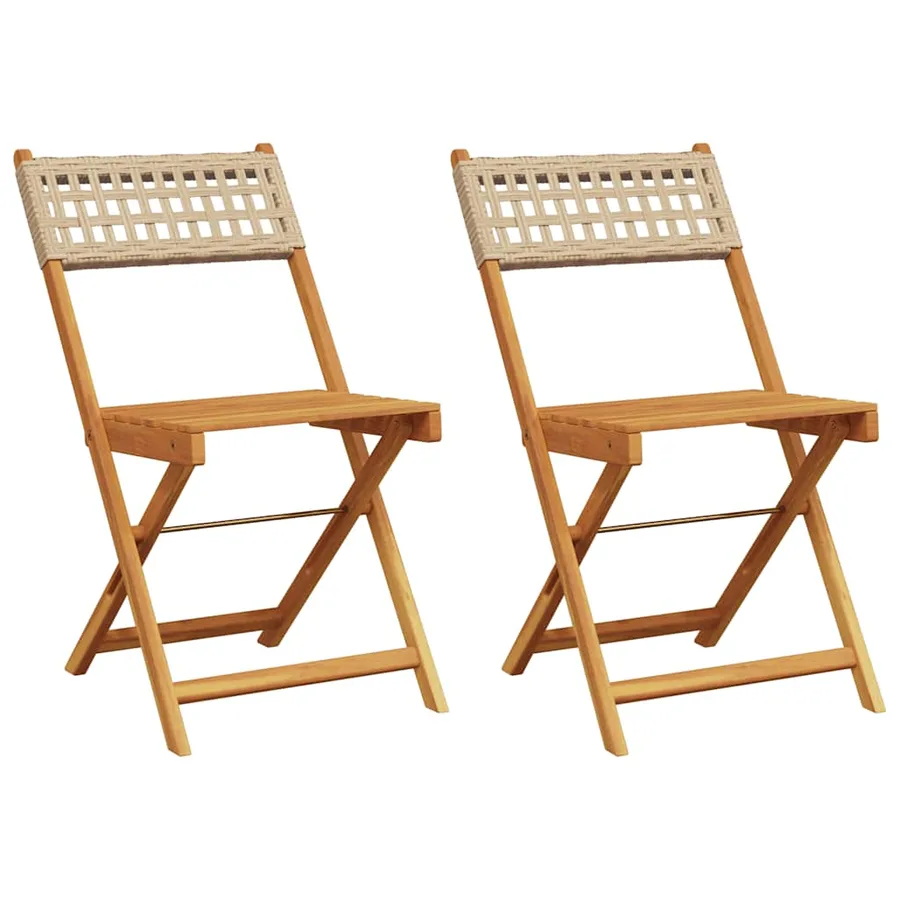 Chaises de bistrot lot de 2 beige bois massif d'acacia et rotin - 2