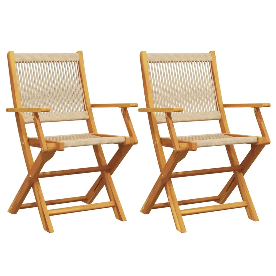 Chaises de jardin lot de 2 beige bois d'acacia et polypropylène - 2