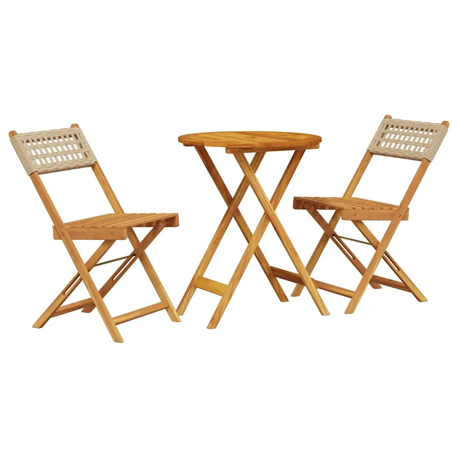 Ensemble de bistro 3 pcs beige résine tressée et bois massif - 2