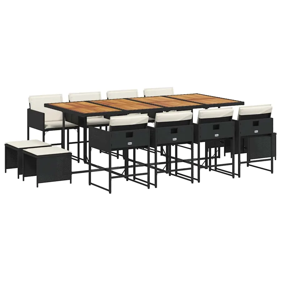 Ensemble à manger de jardin 13 pcs coussins noir résine tressée - 2