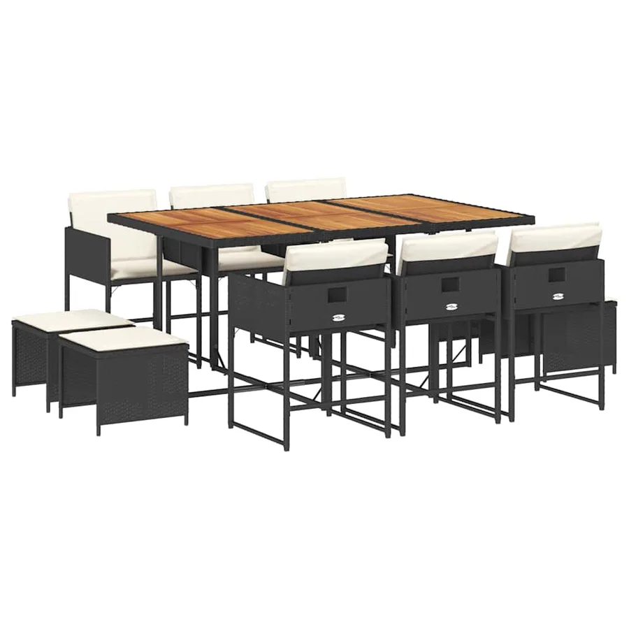 Ensemble à manger de jardin 11 pcs coussins noir résine tressée - 2