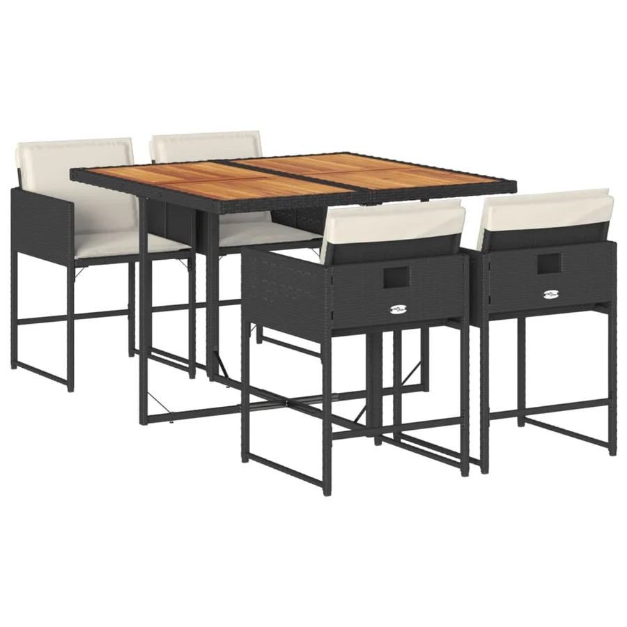 Ensemble à manger de jardin coussins 5pcs Noir Résine tressée - 2