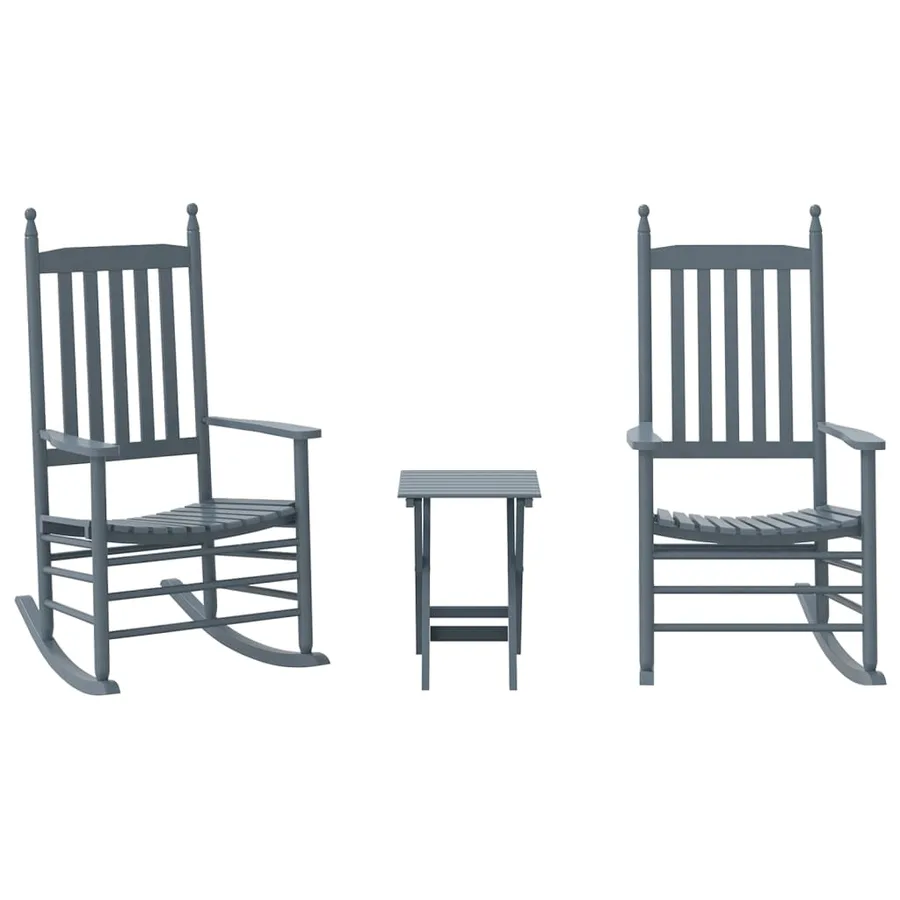 Chaises à bascule lot de 2 table pliable gris massif peuplier - 2