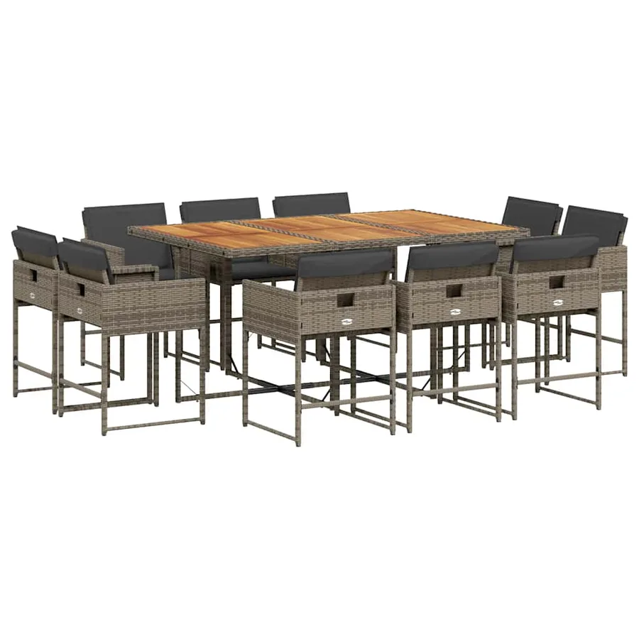 Ensemble à manger de jardin 11pcs avec coussins gris poly rotin - 2