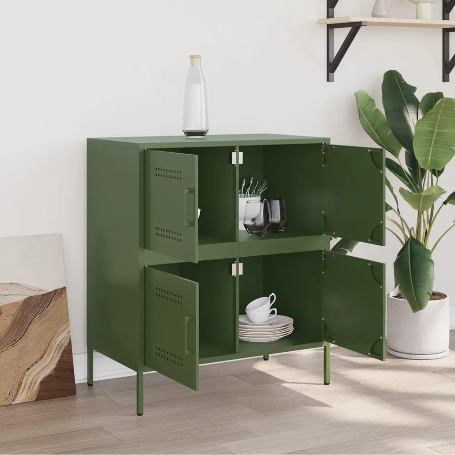 Buffet vert olive 68x39x79 cm acier - 3