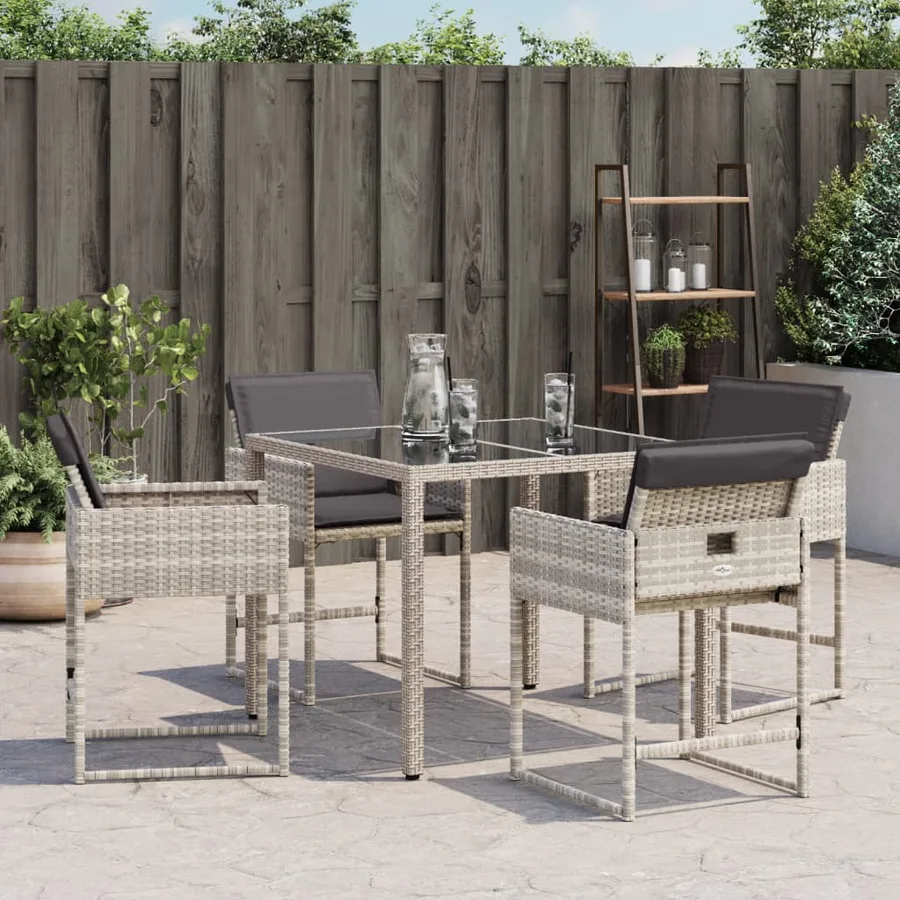 Chaises de jardin avec coussins lot de 4 gris clair poly rotin - 4