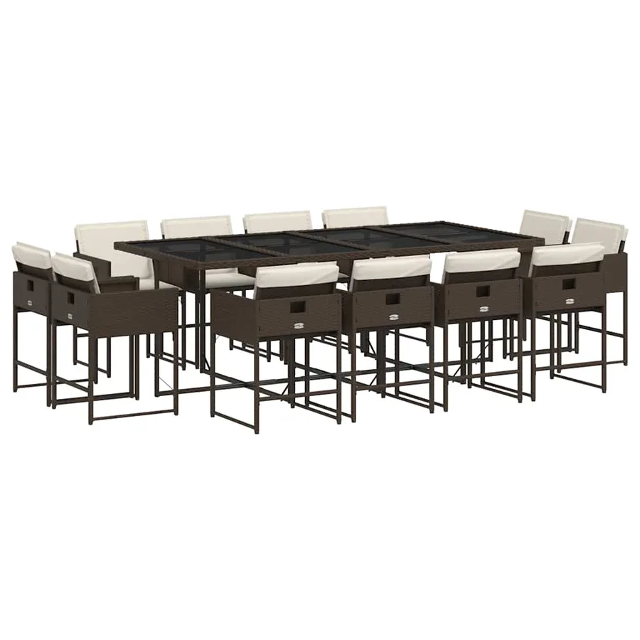 Ensemble à manger de jardin avec coussins 13 pcs marron rotin - 2