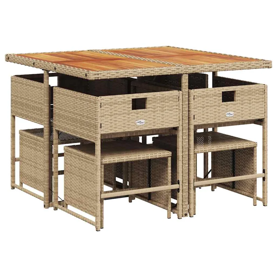 Ensemble à manger de jardin et coussins 9 pcs beige Poly rotin - 6