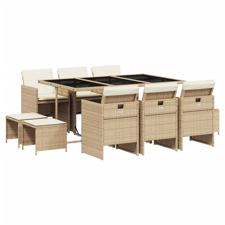 Ensemble à manger de jardin et coussins 11 pcs beige poly rotin - 2