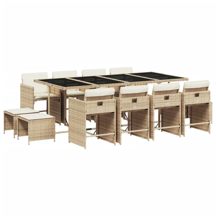Ensemble à manger de jardin et coussins 13 pcs beige - 2