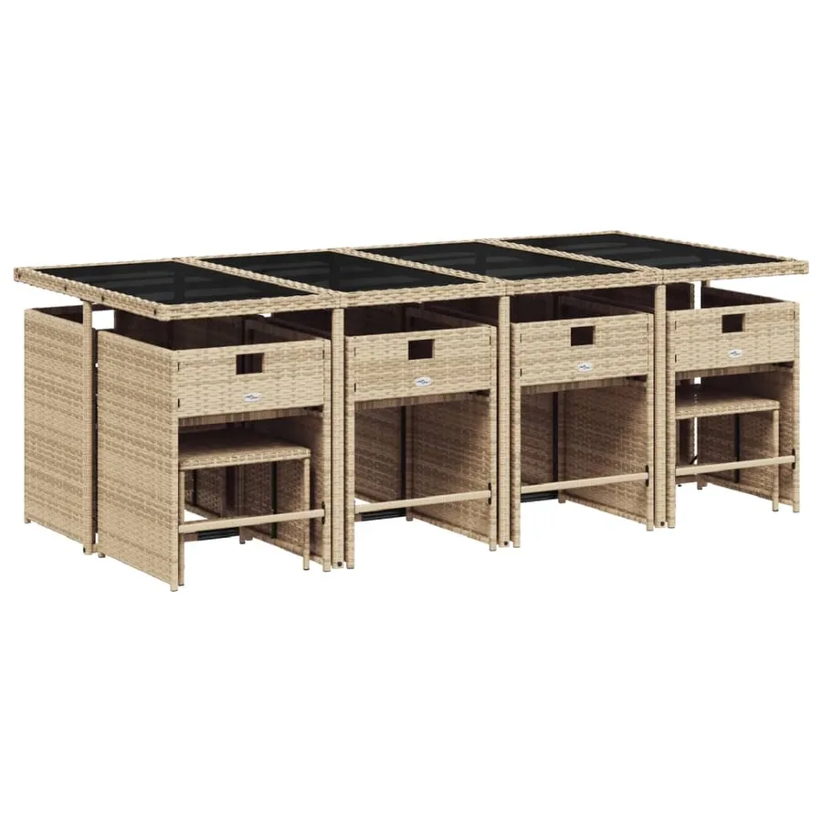 Ensemble à manger de jardin et coussins 13 pcs beige - 3