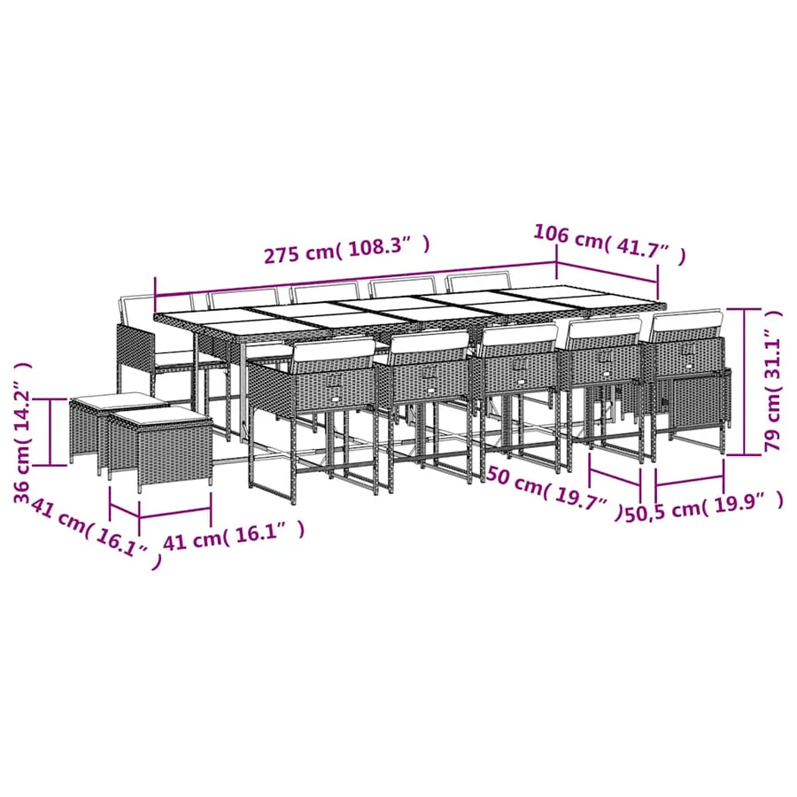 Ensemble à manger de jardin et coussins 15 pcs beige - 11