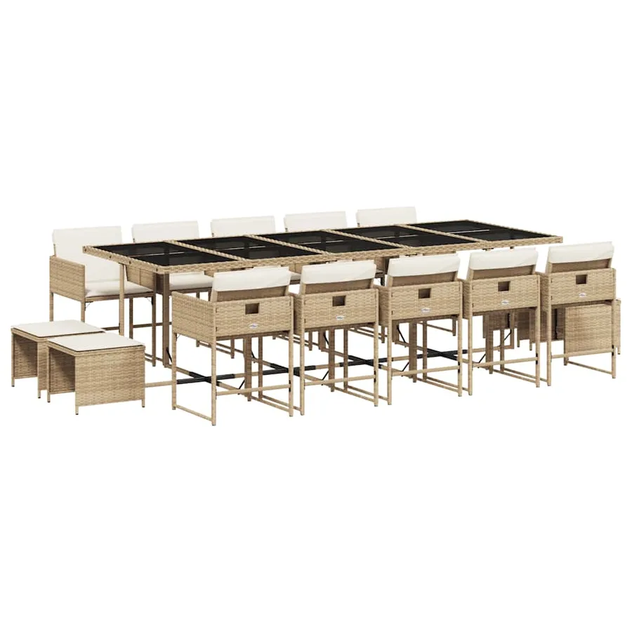 Ensemble à manger de jardin et coussins 15 pcs beige - 2