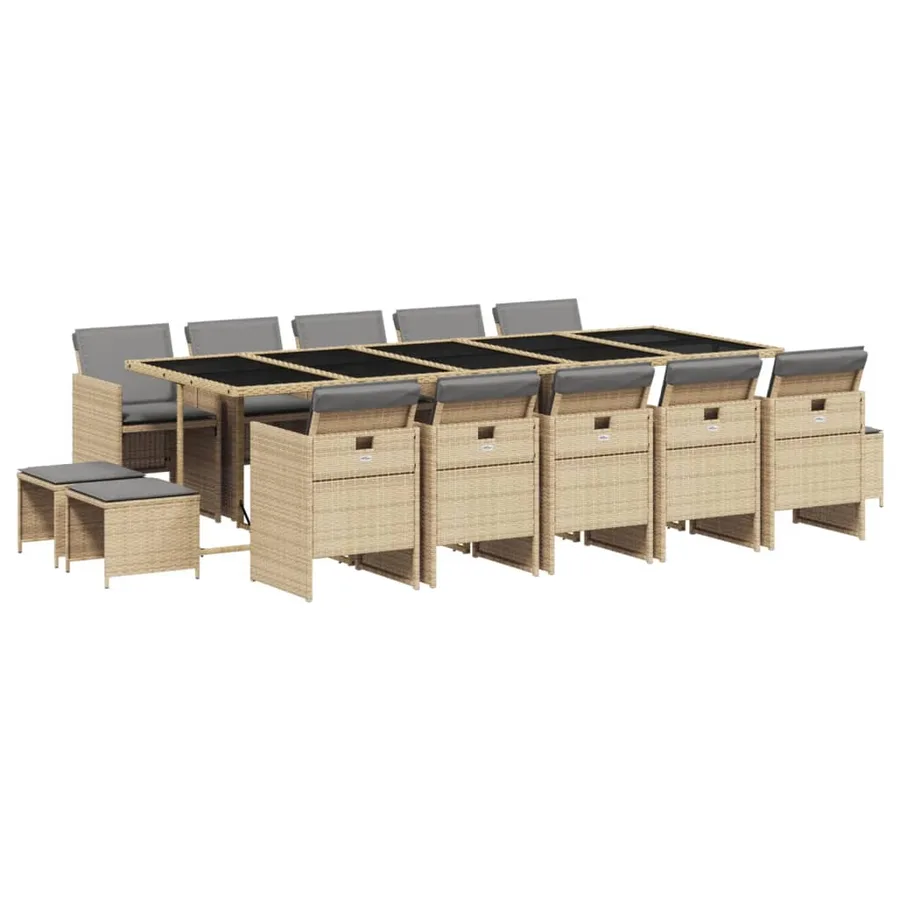 Ensemble à manger de jardin et coussins 15 pcs mélange beige - 2