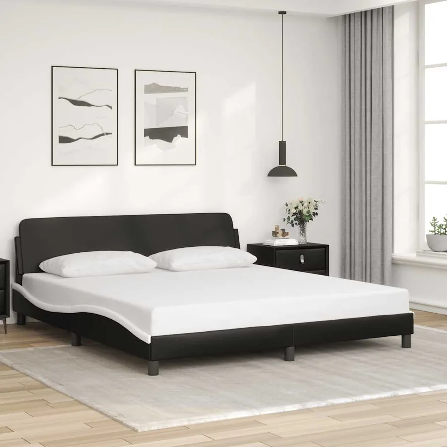 Cadre de lit Dover noir et blanc 180x200 cm en similicuir