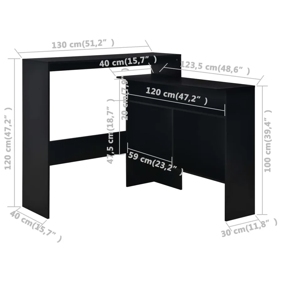 Table de bar avec 2 dessus de table Noir 130 x 40 x 120 cm - 11
