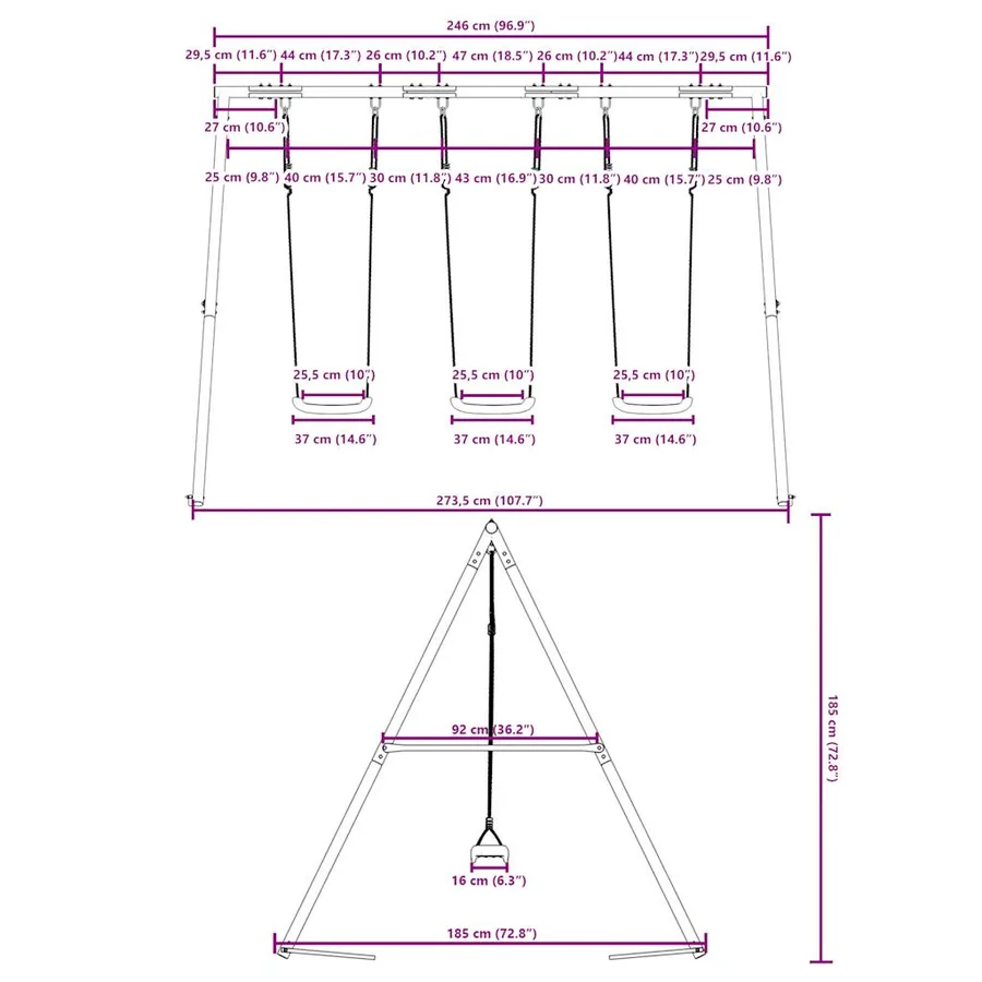 Ensemble de balançoire d'extérieur avec 3 balançoires - 10
