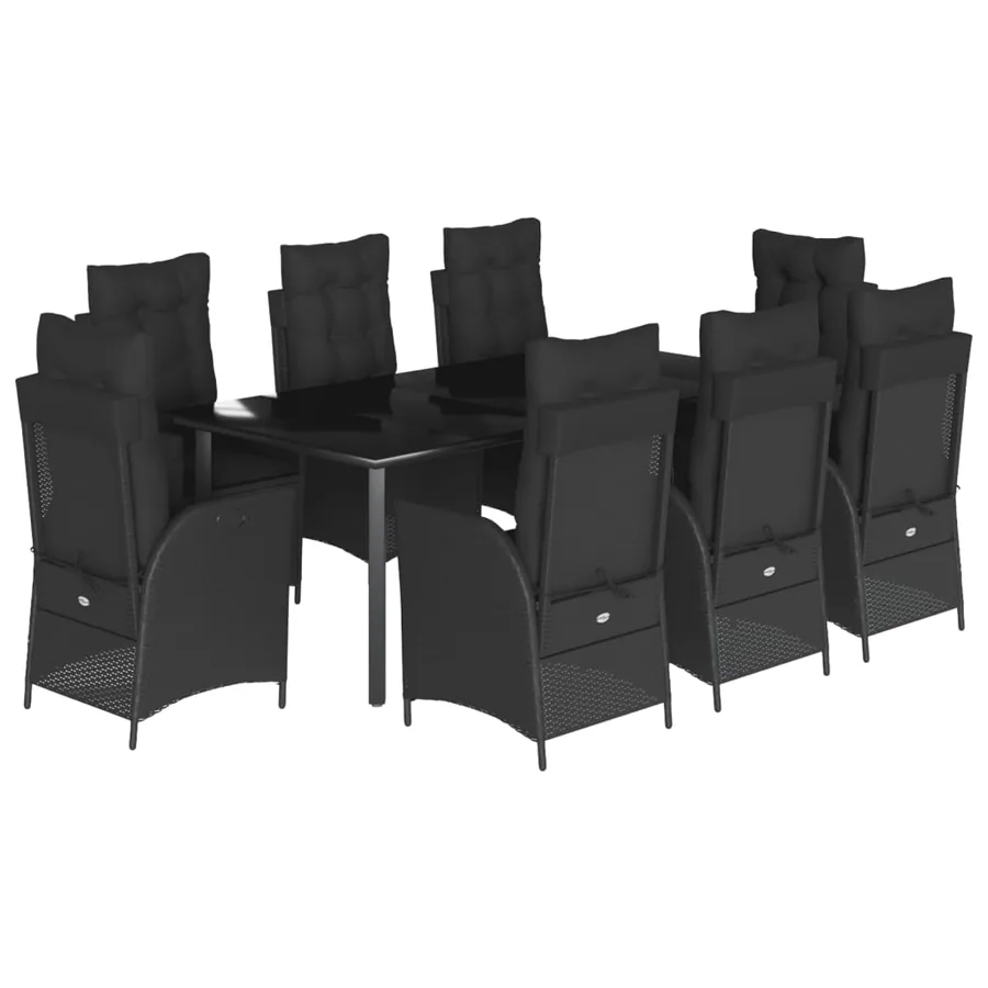 Ensemble à manger de jardin 9pcs coussins noir résine tressée - 2