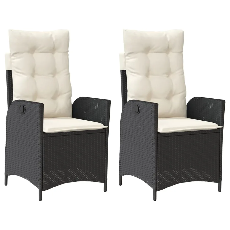 Chaises inclinables de jardin lot de 2 et coussins noir rotin - 2