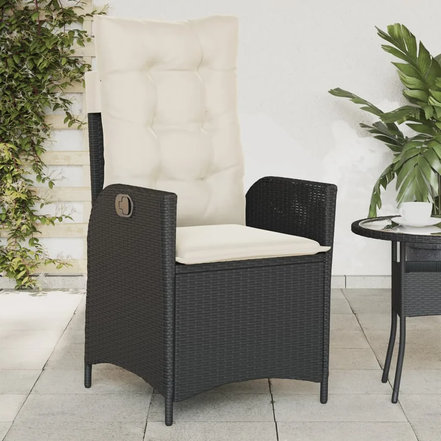 Chaises inclinables de jardin lot de 2 et coussins noir rotin - 3