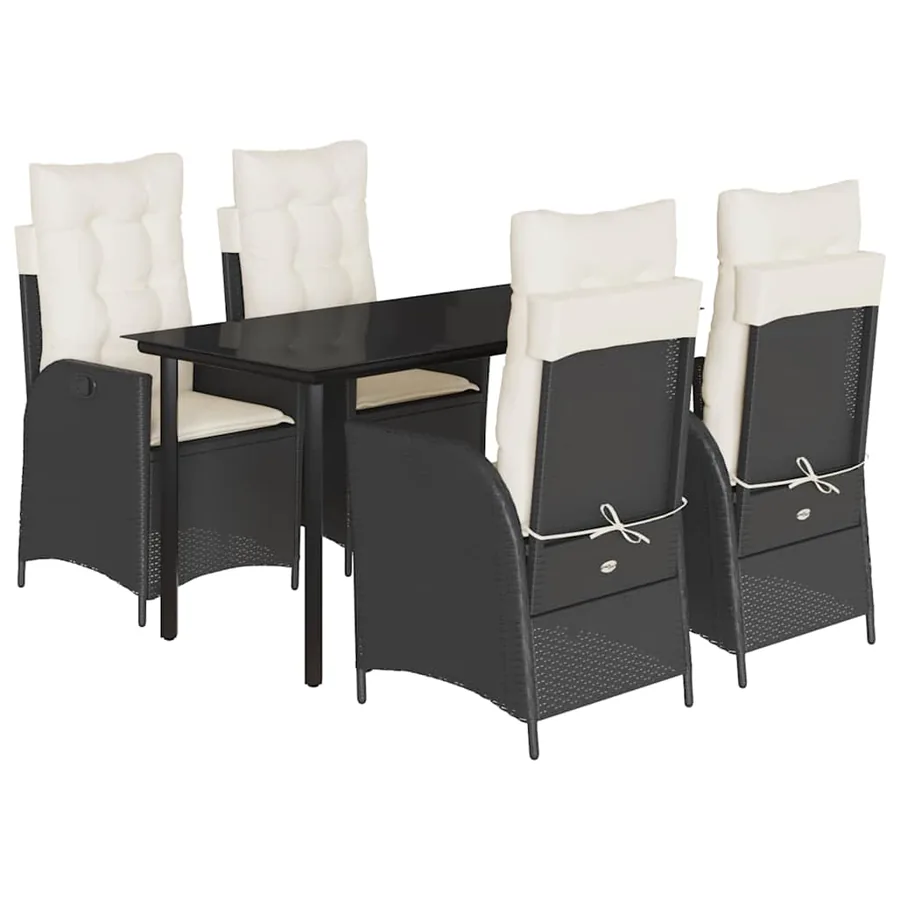Ensemble à manger de jardin coussins 5pcs Noir Résine tressée - 2