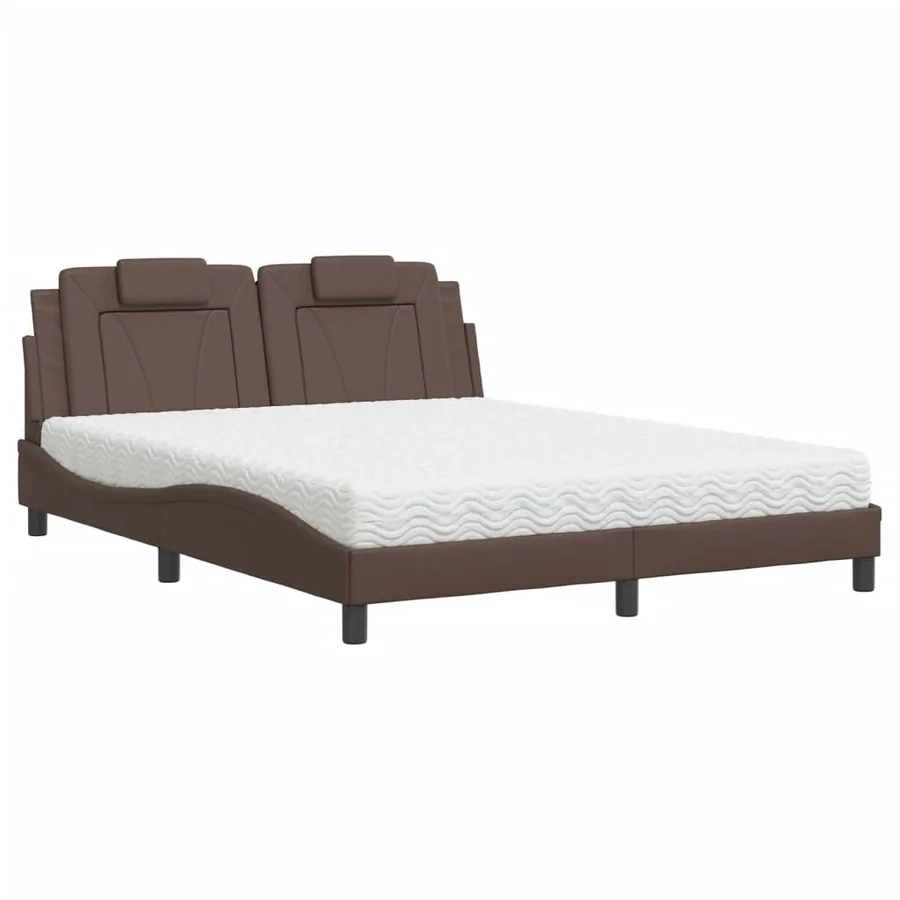 Lit Viana avec matelas marron 160x200 cm similicuir - 2