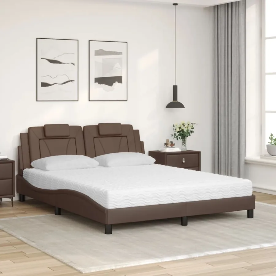 Lit Viana avec matelas marron 160x200 cm similicuir - 3
