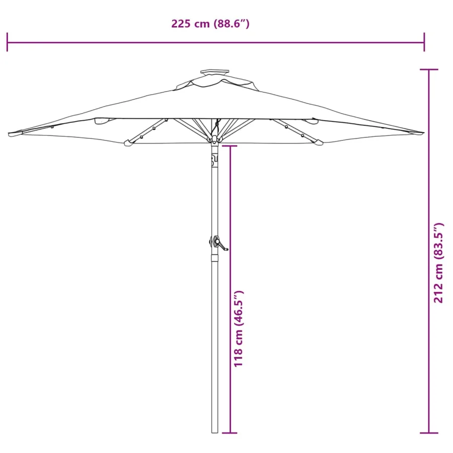 Parasol de jardin avec LED et mât en acier blanc 225x225x212 cm - 14