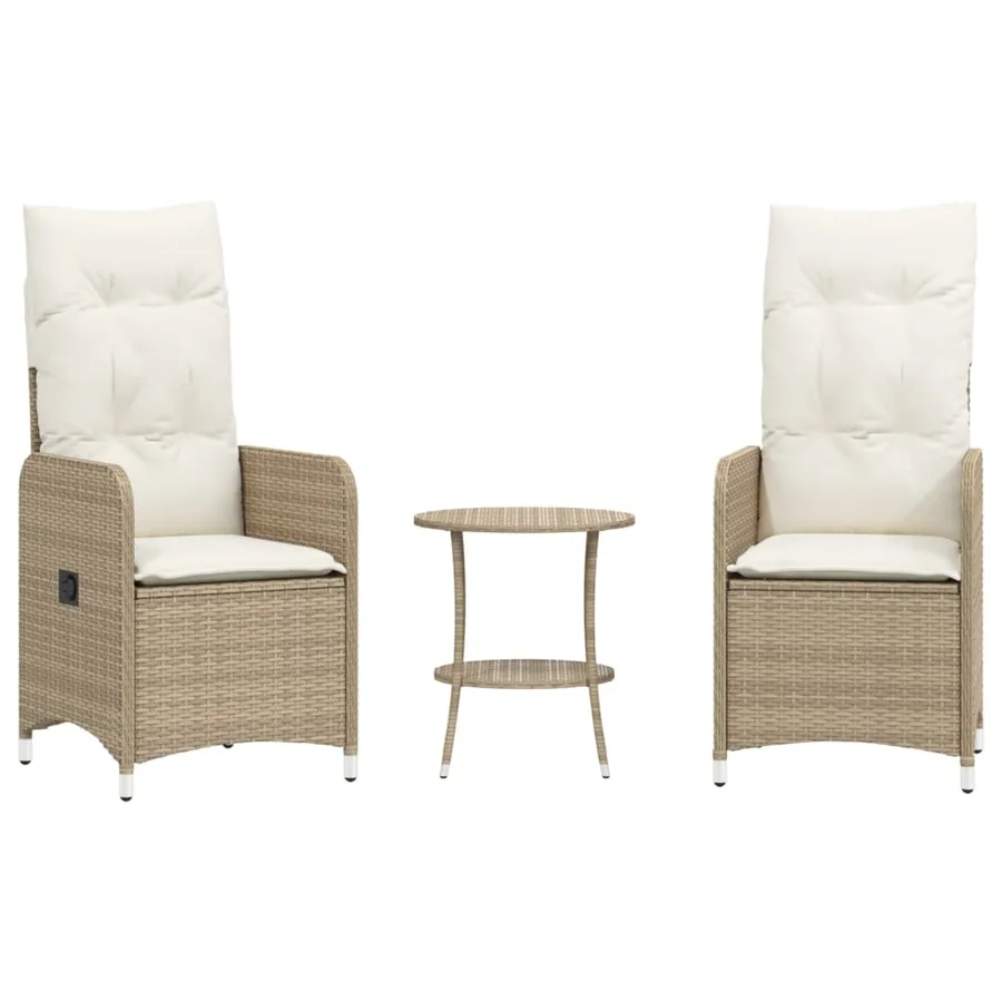Chaises inclinables de jardin lot de 2 avec table beige rotin - 2