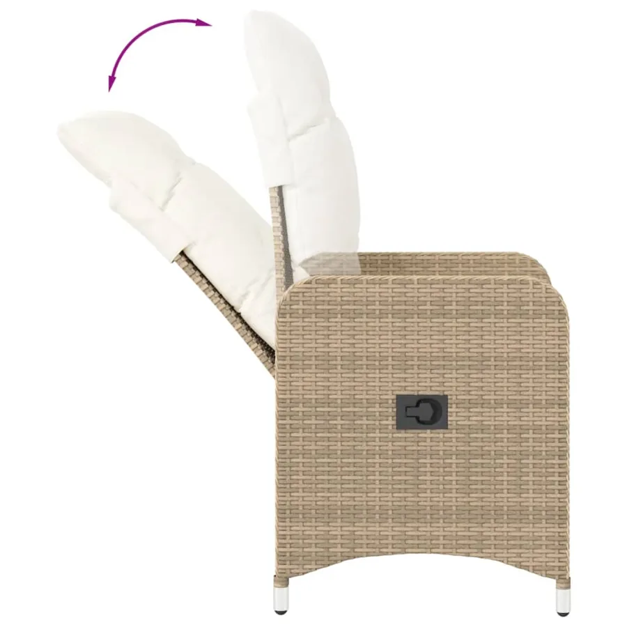 Chaises inclinables de jardin lot de 2 avec table beige rotin - 8