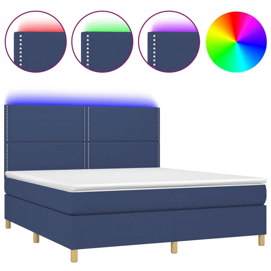 Sommier à lattes de lit et matelas et LED Bleu 180x200 cm Tissu - 2